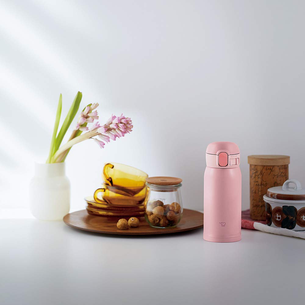 ZOJIRUSHI One-Touch Stainless Steel Mug, Seamless, 0.36L, Peach Pink, SM-WA36-PA