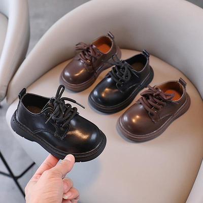 "Boys' 2024 British Style Casual Leather Shoes - Solid Color, Fashionable Children's Single Shoes"