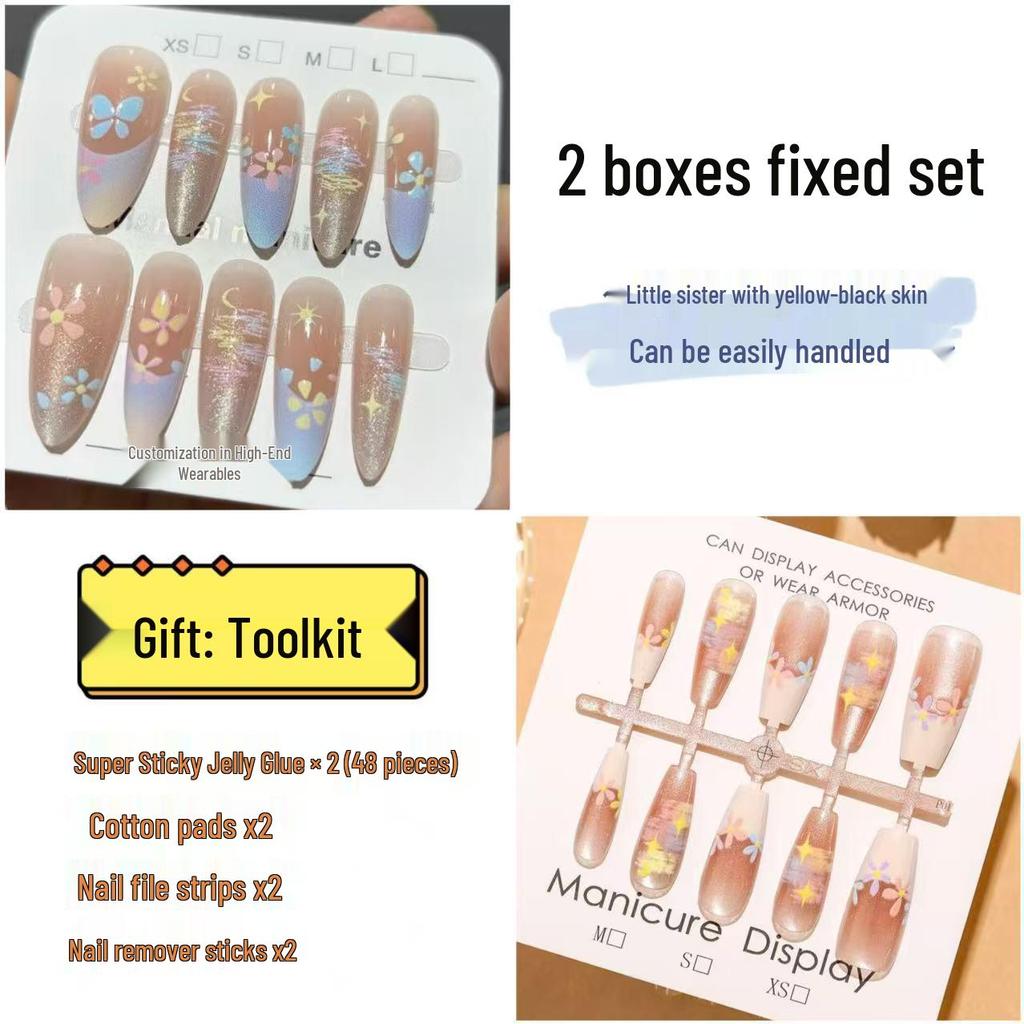 Popular Handmade Heart Bow Pearl Chain Nail Art Tips - Set of 30 Wearable Fake Nails