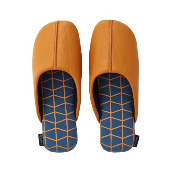 [Belle Maison] Synthetic Leather Slippers, Washable, Insole Design, Indoor Slippers, Camel Style, L