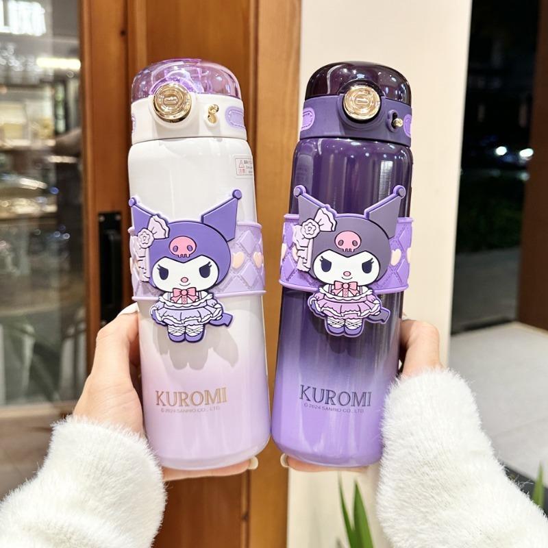 500ml Kitten KUROMI Vacuum Thermos Cup Stainless Steel Insulated Bottle with Lifting Rope Portable Outdoor Drinking Water Cup