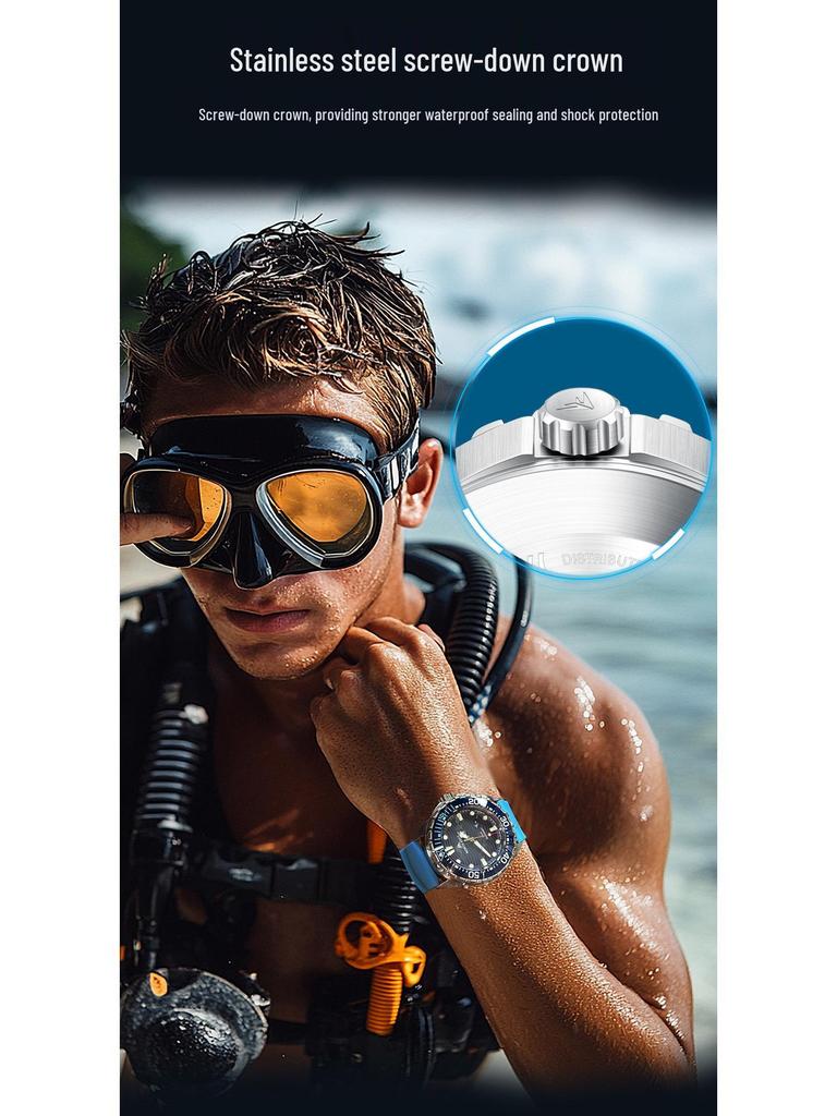 Solar-Powered Men's 300M Waterproof Analog Diving Watch - Stainless Steel