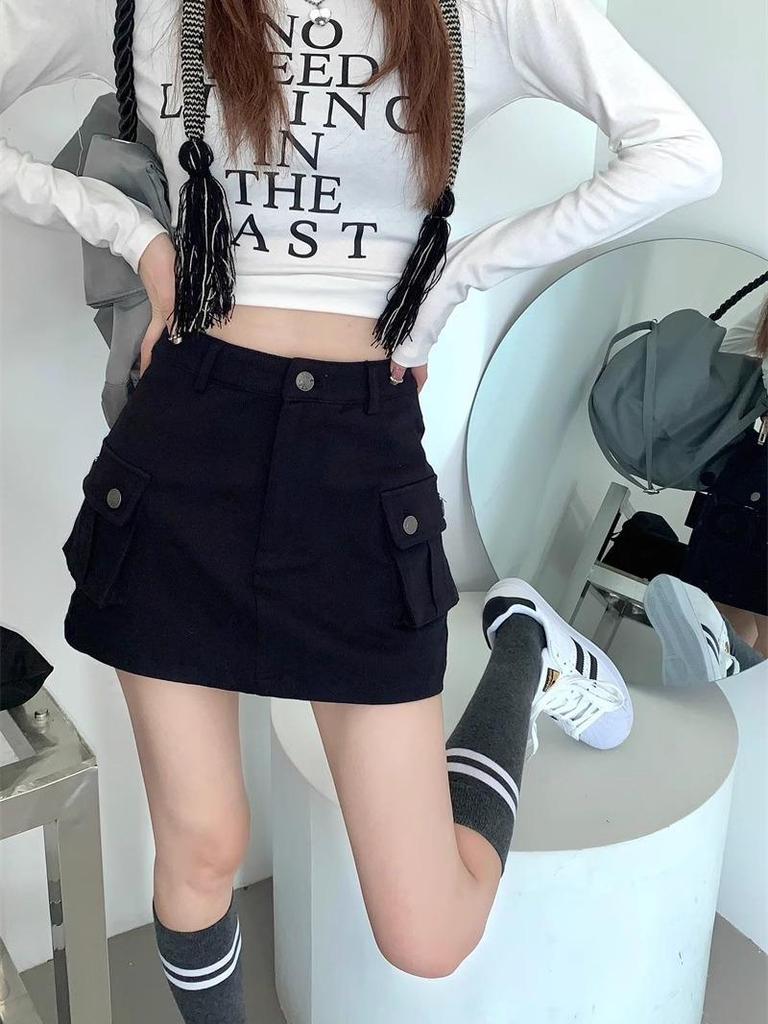 High-Waisted Khaki Mini Skirt for Women - Autumn 2023 American Style