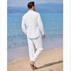 Plus Size Herr Casual Linne Tvådelade Set Europe Style Vintage Basic Toppar och solida byxor Kostym Man Beach Träningsoveraller Set