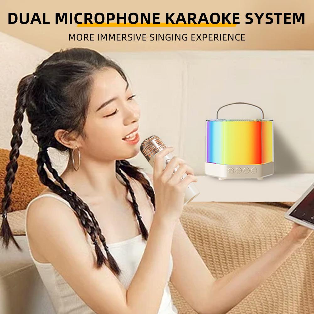 Karaoke Machine Mini Wireless Microphone and Speaker Set with 2 Microphone RGB Color Light Handheld