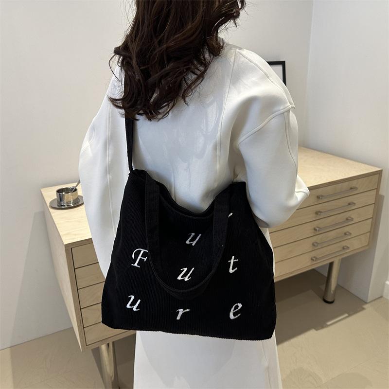 Large Capacity Canvas Bag for Women New Lazy Style Shoulder Bag Fashionable Letter Tote Bag Simple Commuting Bag