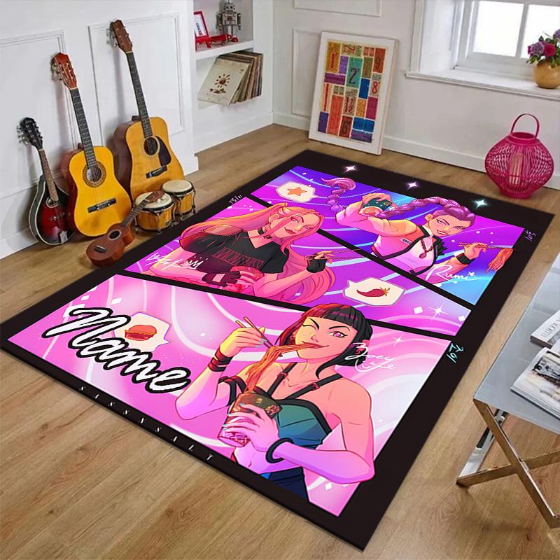 Custom KPop Demon Hunters Mat Personalized Name, Polyester Washable Indoor Entryway Rug, Gift for Christmas, Easter, Thanksgiving Day