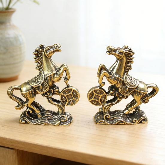 Мініатюрна статуетка щасливого коня з латуні з монетою, символ Китайського Нового року, Фен-шуй, талісман-кінь, прикраса, вінтажна мідна скульптура тварини за гороскопом для багатства, удачі