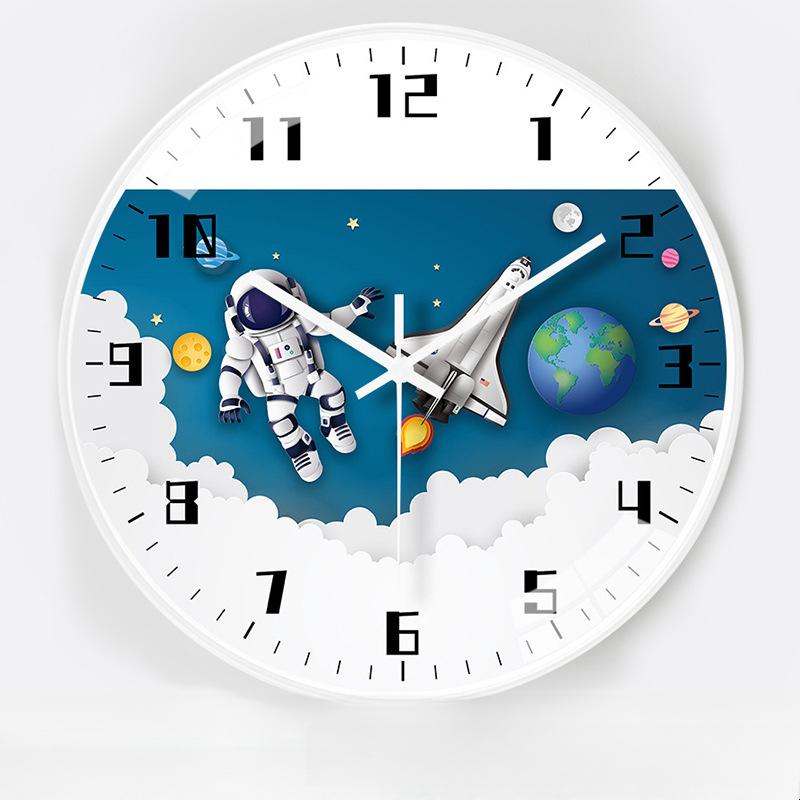 12-inch 30cm Creative Space Automatic Timing Radio Clock Children Cartoon Bedroom Mute Clock Wall Clock