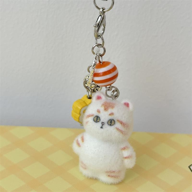 Roztomilý flockovaný přívěsek na klíče koťátko, šňůrka na krk, řetízek na telefon, krásné zvířátko kočka, přívěsek na batoh, ozdoba na tašku pro dívku, dárek pro pár