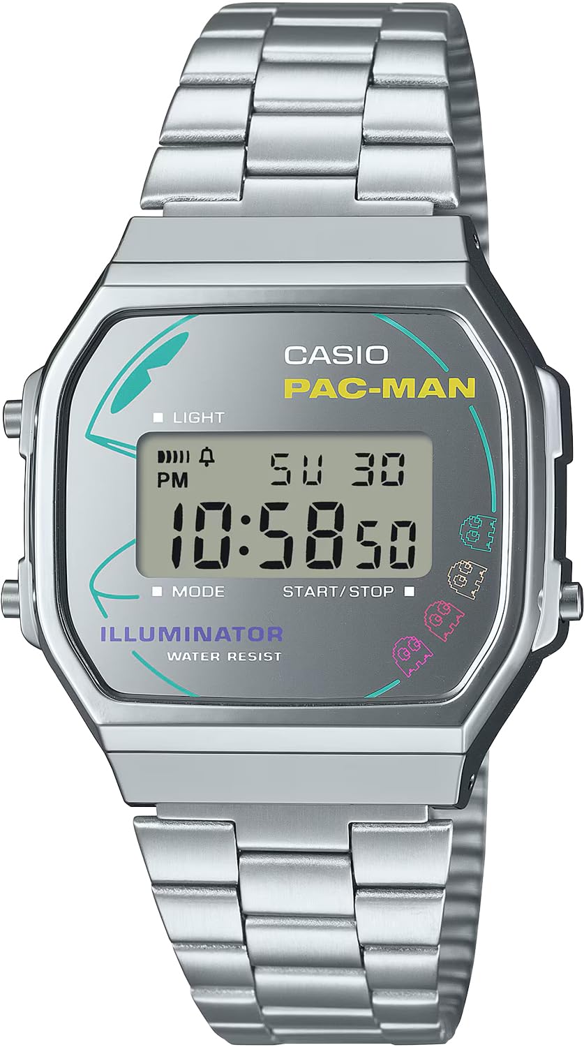 

Цифровая модель для коллаборации Casio для и Зарубежная модель наручных часов, PAC-MAN A168WEPC-7A, Серебристый, Мужские, Женские, Детские, [Б/У]