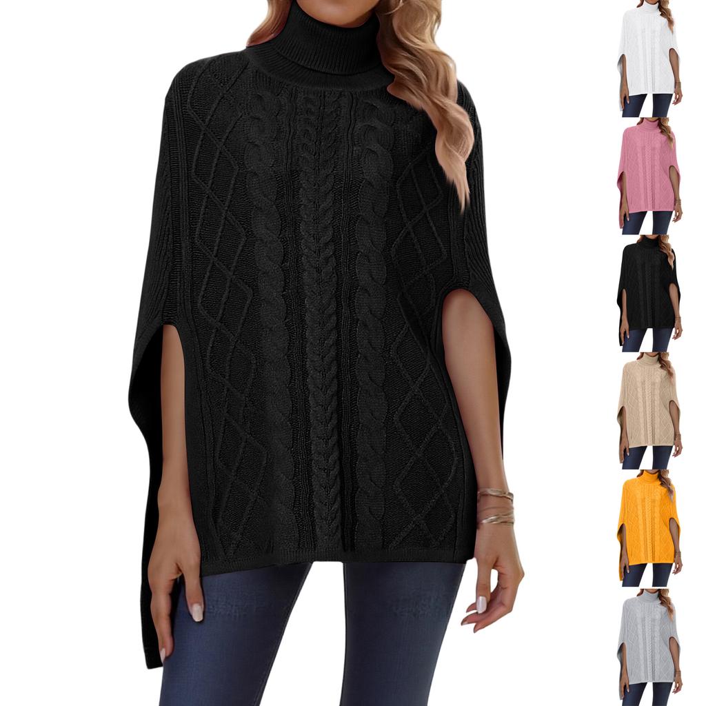 Women's Lazy Loose Long-sleeved High-neck Color Knitted Shawl Sweater