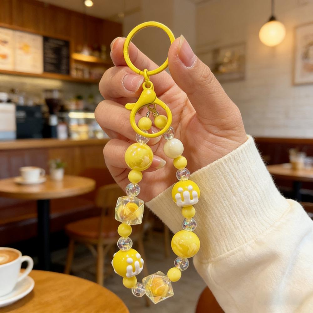 Portachiavi con Perline Color Caramella Dipinte a Mano con Moschettone per Telefono, Borsa e Anti-Perdita