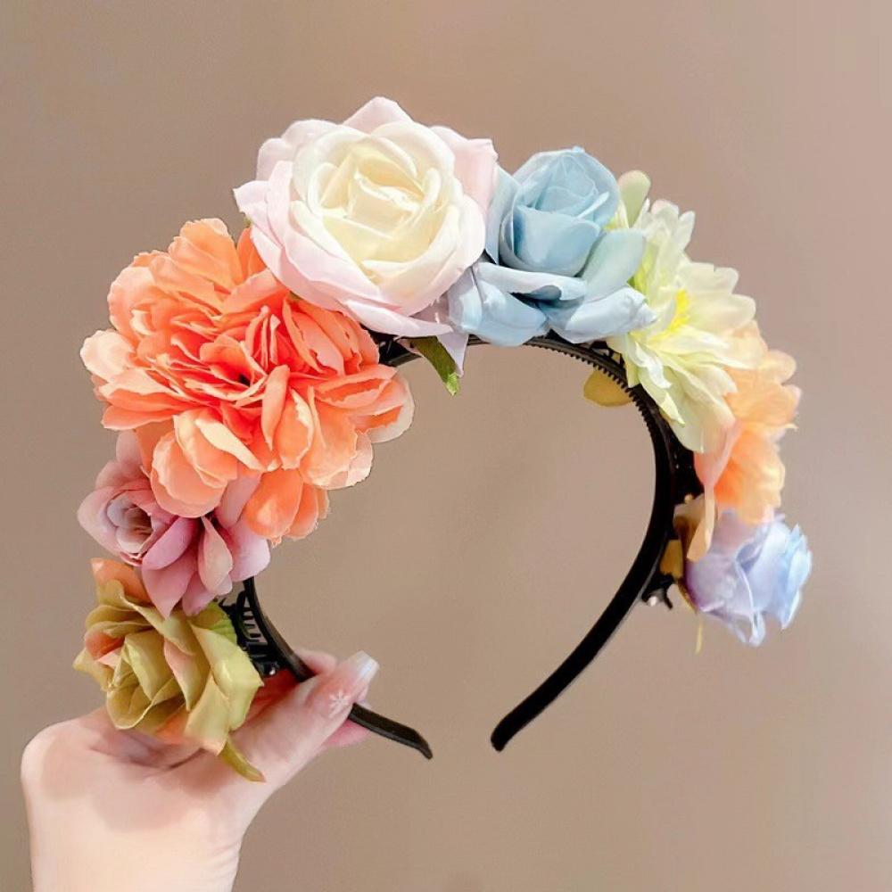 Women Double‑Sided 3D Floral Wreath Headband Elegant Hanfu Hair Accessories for Daily Wear Photo Shooting