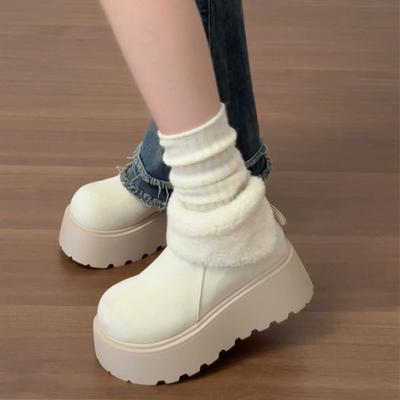 Mode Wintermode Chunky Dames Bont Sneeuwlaarzen Beknopte Schoenen met Hoogteverhoging Dames Outdoor Warm Houdende Katoenen Korte Booties