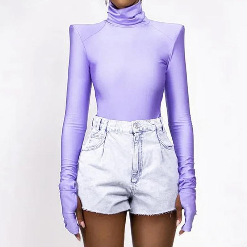 

Модные сексуальные боди с длинными рукавами, женские облегающие комбинезоны с высоким воротом, комбинезон, женский уличный повседневный комбинезон 30656