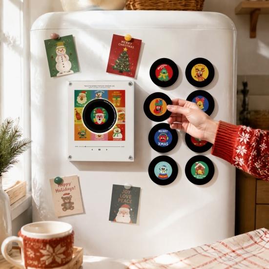 Magnete per Giradischi con Luce Notturna, Magnete per Frigorifero in Vinile, 9 Dischi Programmabili, Memoria da 128MB, Nessuna Musica, Luce LED Personalizzabile, Personalizzazione Magnetica NFC