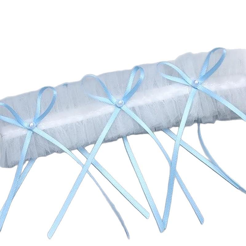 European Blue Lace Bridal Garter with Bow