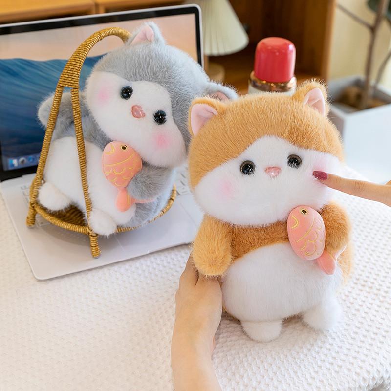 Cat Plush Toy Fish Hugging Doll Stuffed Animal Cartoon Kitty Home Decor Gift