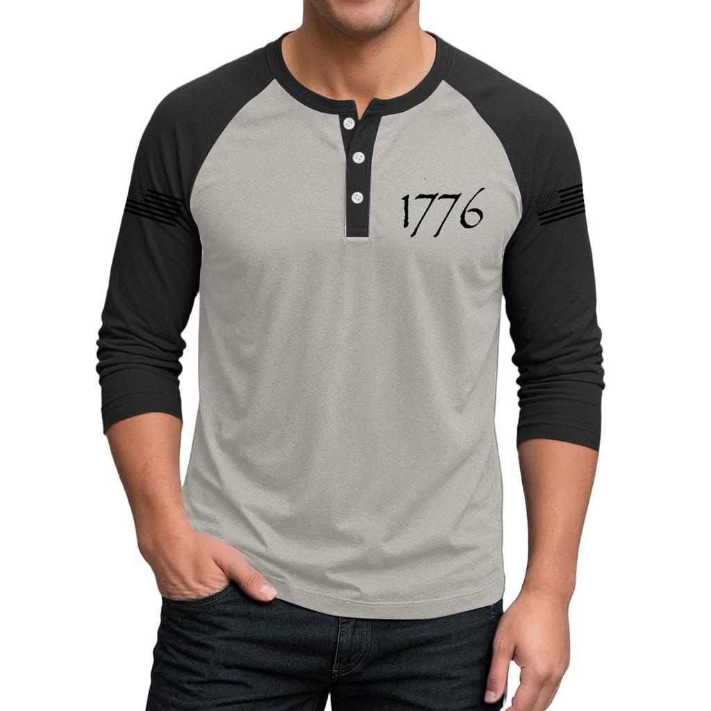 Herren-Raglan-Top mit 3/4-Ärmeln und kontrastfarbener Knopfleiste