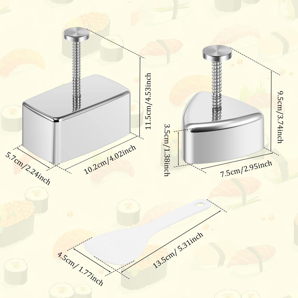 3 Pezzi Stampo Onigiri Acciaio Inossidabile Antiaderente Stampo Palla di Riso Triangolare e Rettangolare Stampo Maker Onigiri Con Cucchiaio Per Bento