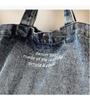 Korean Style Washed Denim Crossbody Tote – Large Capacity with Retro Letter Print (2025 Edition)