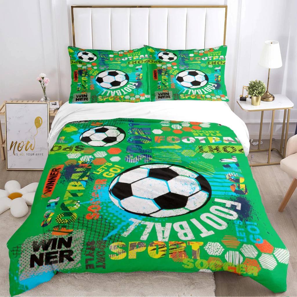 Fußball Bettbezug Set Weiche Bettdecke Bettwäschesets und Kissenbezüge für Jugendliche, Einzel-/Doppel-/Queen-/King Bettbezug Kissenbezug