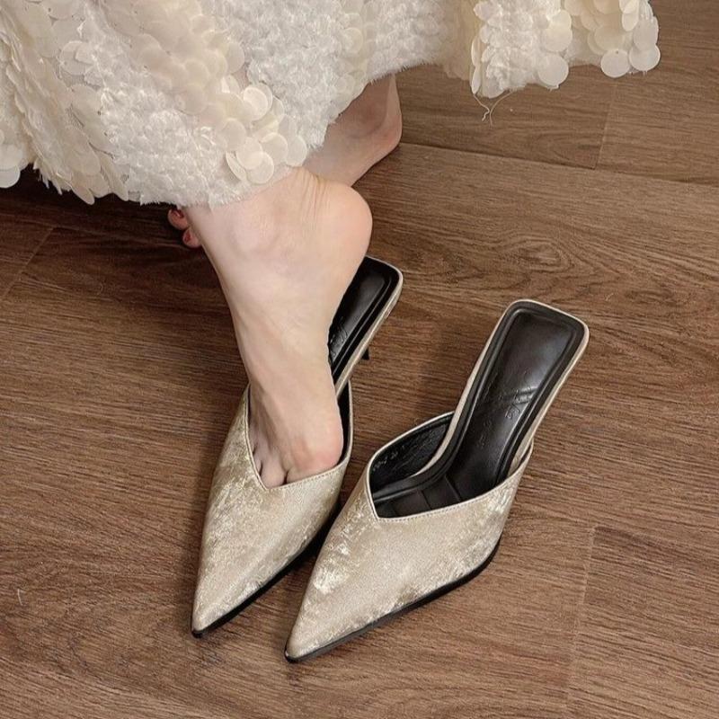Fashion Concise Pointed Toe Women Slippers Thin Low Heels Casual Party Pumps Summer Slide Mules Shoes Zapatos De Mujer