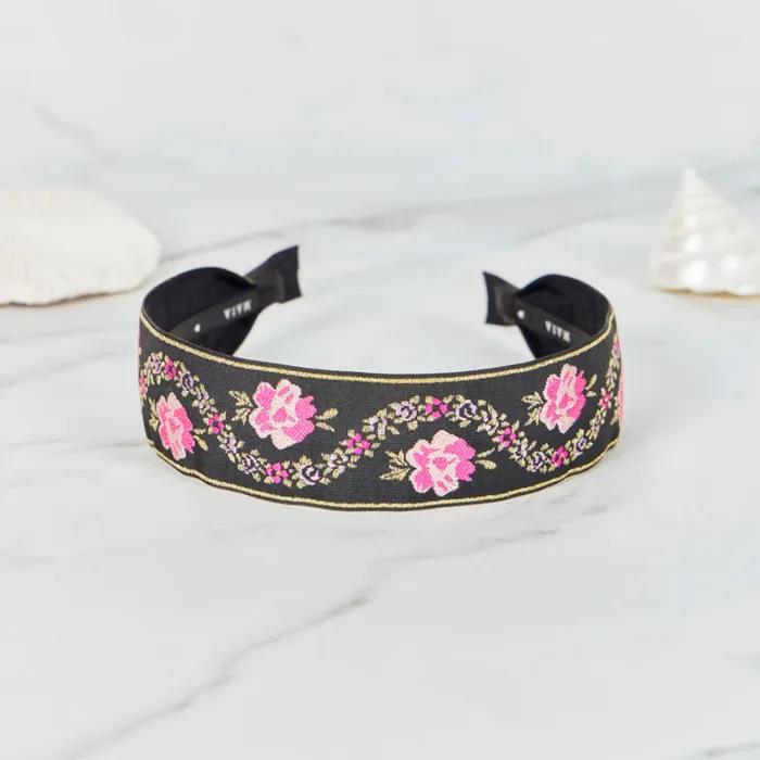 Maia Pearl Flower Jacquard Hairband A - Plain Pink