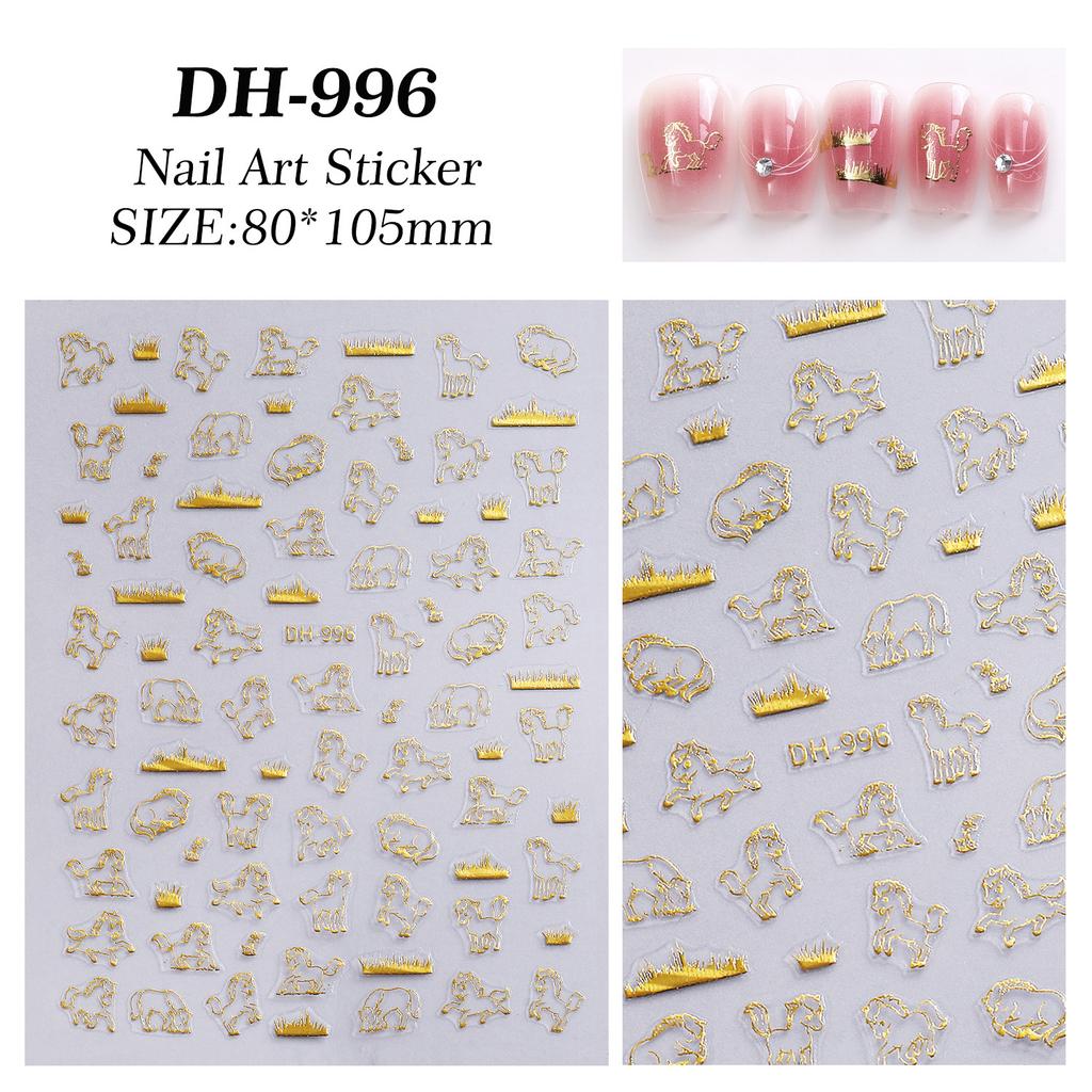 Cute Cartoon Minimally Hand-Painted Pony Nail Stickers Embossed Nail Stickers Diy Nail Art Decoration Manicure Sticker