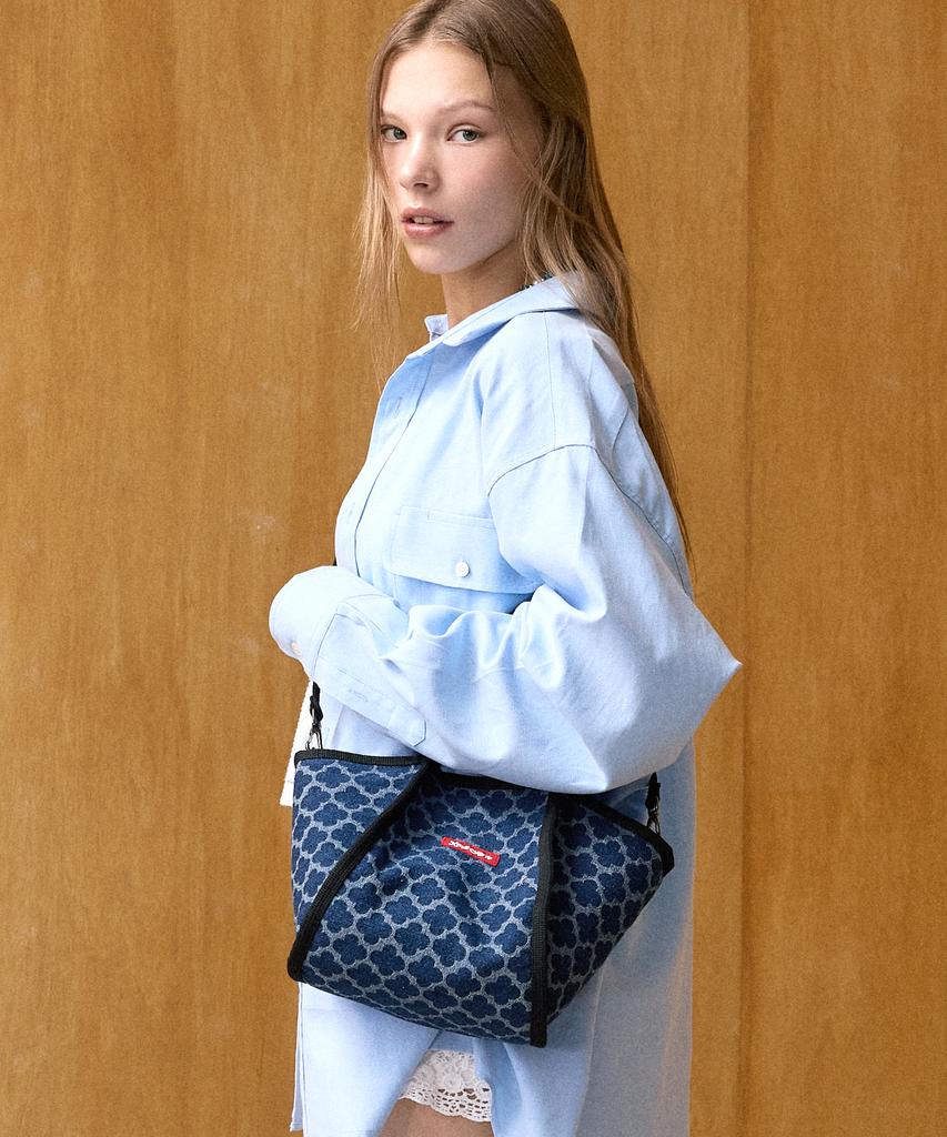 Krafyarn 2-Way Tote Bag Crossbody Bag Denim Clover