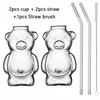Cartoon Bear Shaped Glass Cup With Straw 300ml Transparent Juice Cocktail Glass Cup Restaurant Home Coffee Milk Cup 1/2pcs