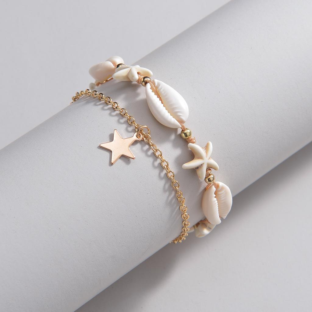 Shell Starfish Anklets for Women Bohemian Anklet Leg Rice Beads Bracelet Handmade Foot Chain Boho Jewelry Summer Accessories