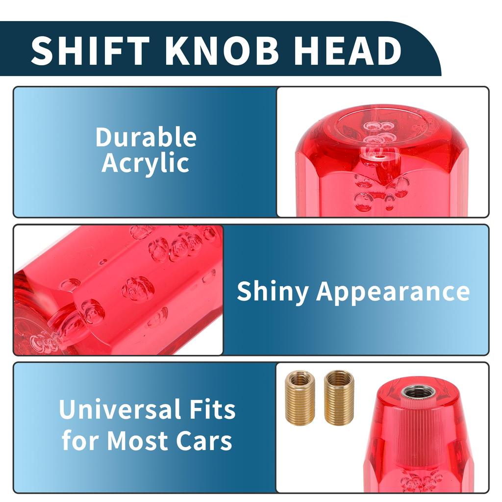 TUCKBOLD 10cm Octagon Cristal Car Shift Knob | Front Universal Auto Manual Car Acrylic Red with 2 Adapters 1 Set