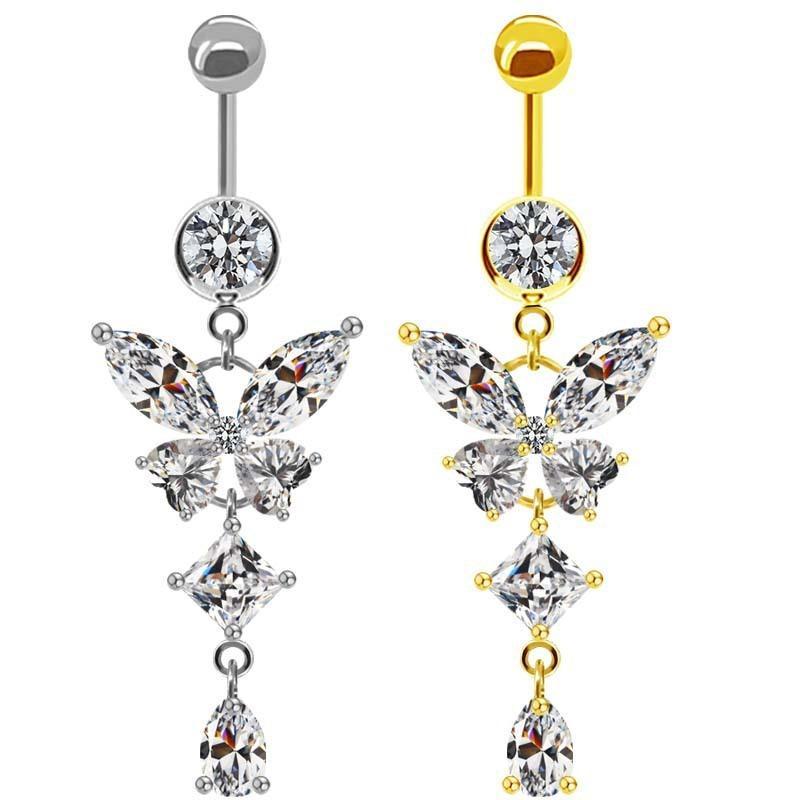 *Butterfly Design Clip On Belly Button Stainless Steel Material Belly Button Rings Non Piercing Navel Rings Fashion Accessory