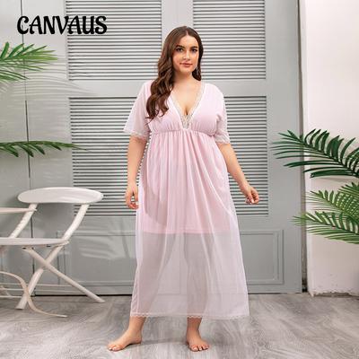 Sommer Damen Kleid Nachthemden Mesh Spitze Homewear Plus Size Nachthemden
