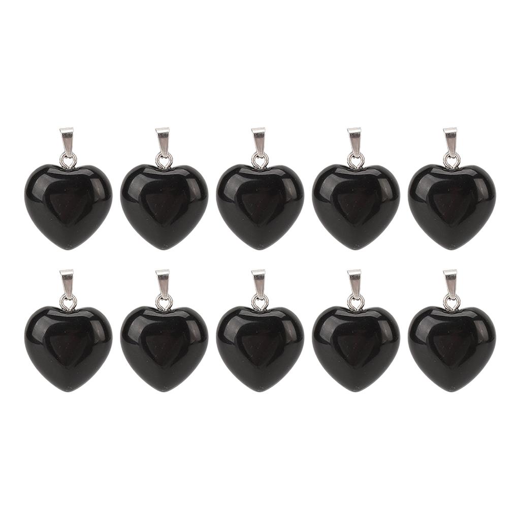 10pcs Heart Shaped Pendant Set Black Smooth Exquisite Jewelry DIY Stone Pendant for Necklace Making