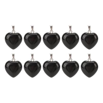 10 Stück Herzförmiges Anhänger-Set Schwarz Glatt Exquisiter Schmuck DIY Steinanhänger zur Herstellung von Halsketten