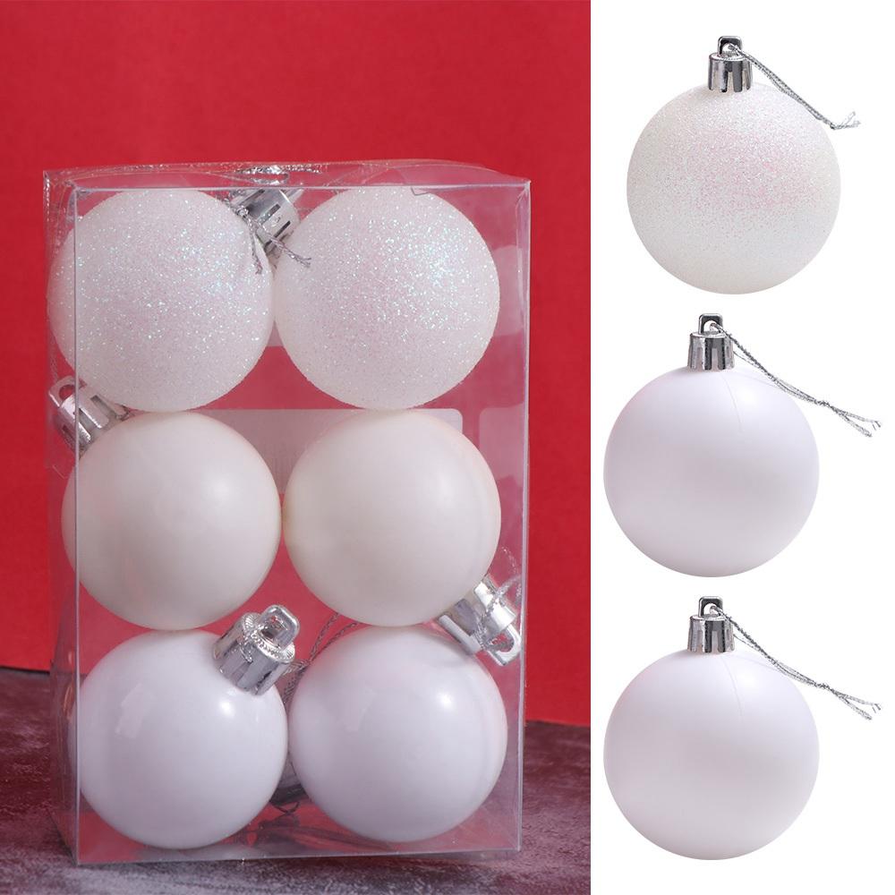 

6pcs 4cm/6cm/8cm White Christmas Balls Pendant Glitter Christmas Hanging Balls Elegant DIY Christmas Tree Pendants New Year Gift other