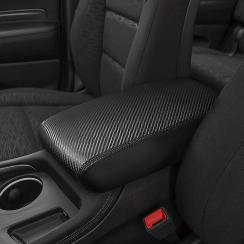 DEYTOP Car Armrest Cover Compatible With Dodge Durango 2011- Accessories Center Console Cover For Durango   Accessories Leather Armrest Pad Protector Carbon Fiber with Black S