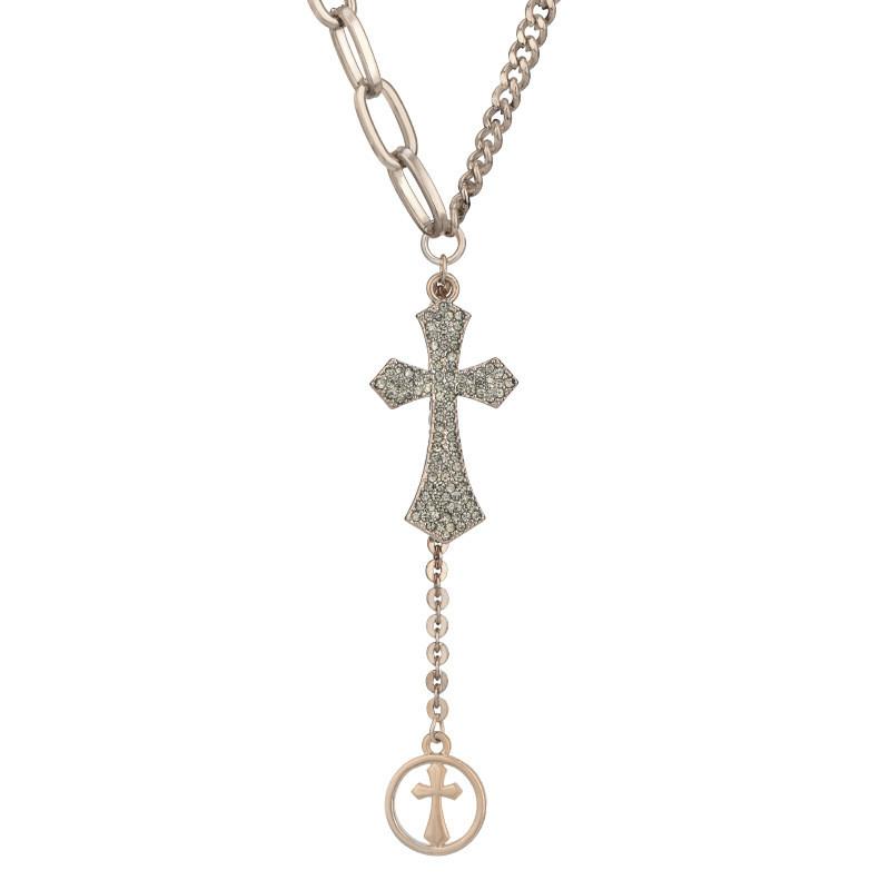 Elegant Korean Style Long Cross Pendant Necklace For Women With Titanium Steel Design