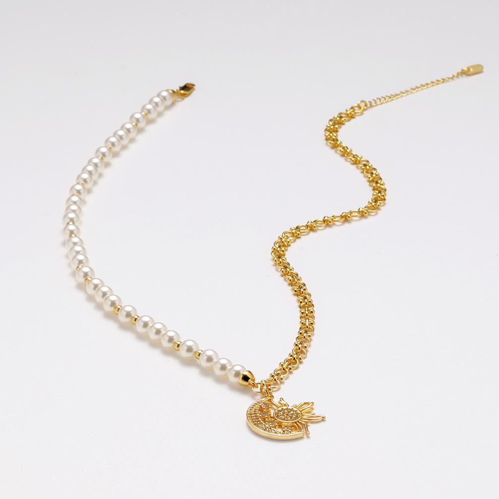 

Модное ожерелье-солнце для женщин, латунное, позолоченное, с жемчужным сращиванием, индивидуальное, модное, чувственное, на ключицу, цепочка на шею для женщин