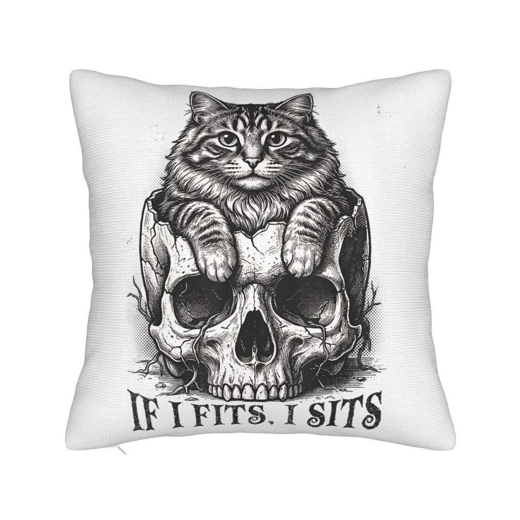 If I Fits I Sits Black Cat Skull Funny Pillow Case Print Pillow Cover For Couch Sofa Bedroom Morden Pillowcases