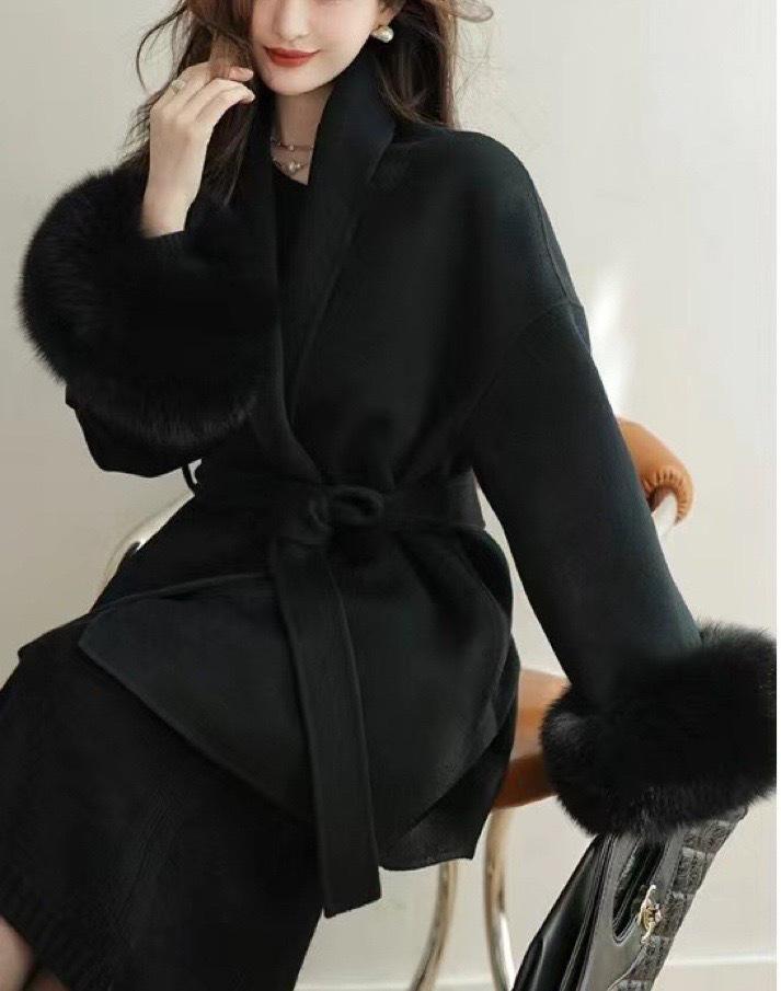 2025 Women's Short Fox Fur Wool Coat - Double-Sided Bathrobe Style