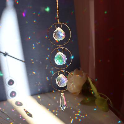 Crystal Chandelier Suncatcher Wind Chime Moon Star Sun Stained Glass Ball Hanging Pendant Light Catcher Reflective Bead Curtain