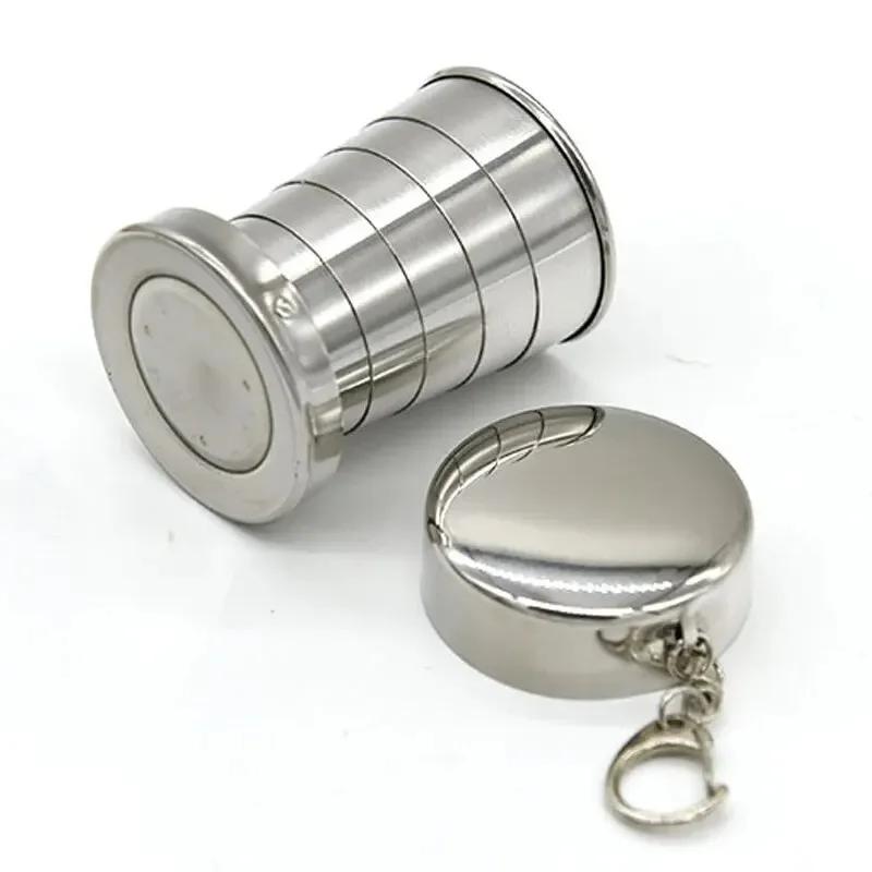 Stainless Steel Travel Carry-On Outdoor Wine Glass Portable Telescopic Water Cup Folding Wine Teacup Large Small and Medium-Size