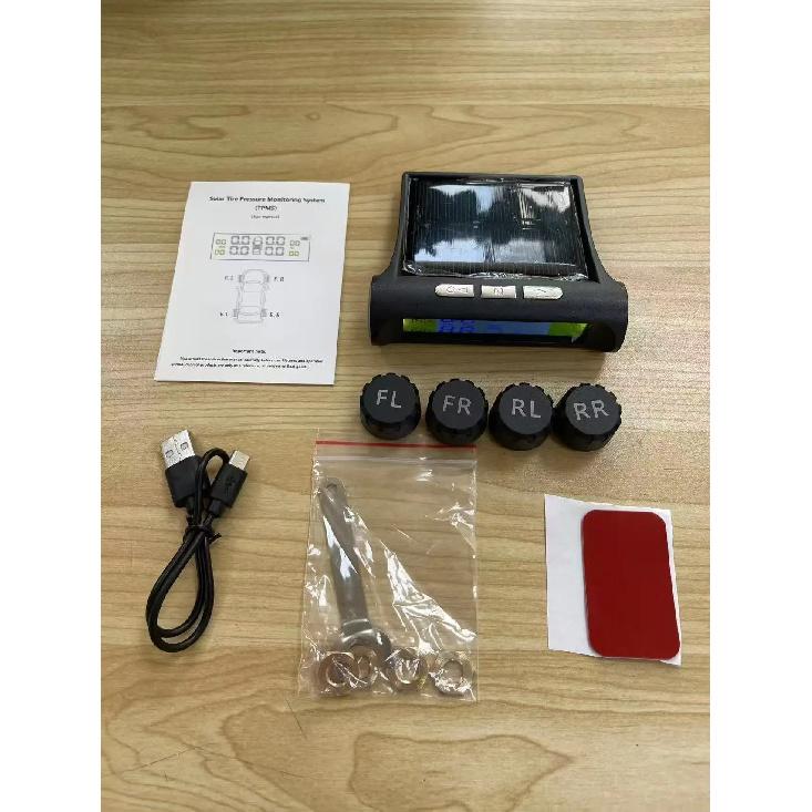 Car tire pressure monitor, external solar powered wireless universal high-precision car tire pressure detector black
