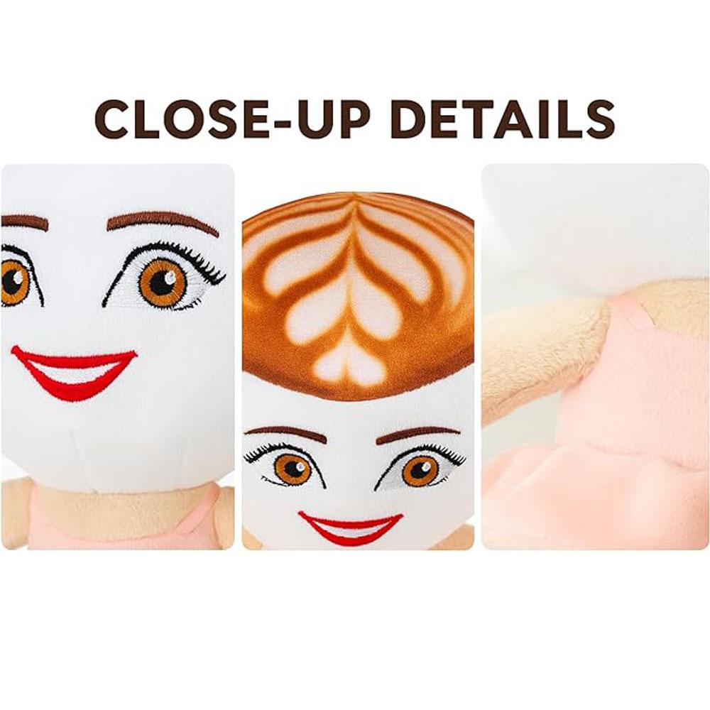 Coffee Cup Ballerina Plush Toy - Kawaii Collectible Stuffed Animal with Hand-Embroidered Face Pink Tutu Dress