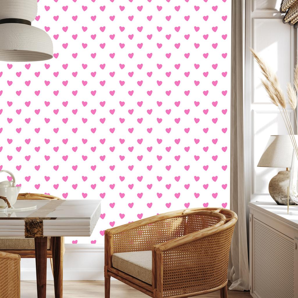 Hearts Wallpaper White and Powder Pink 50x1000