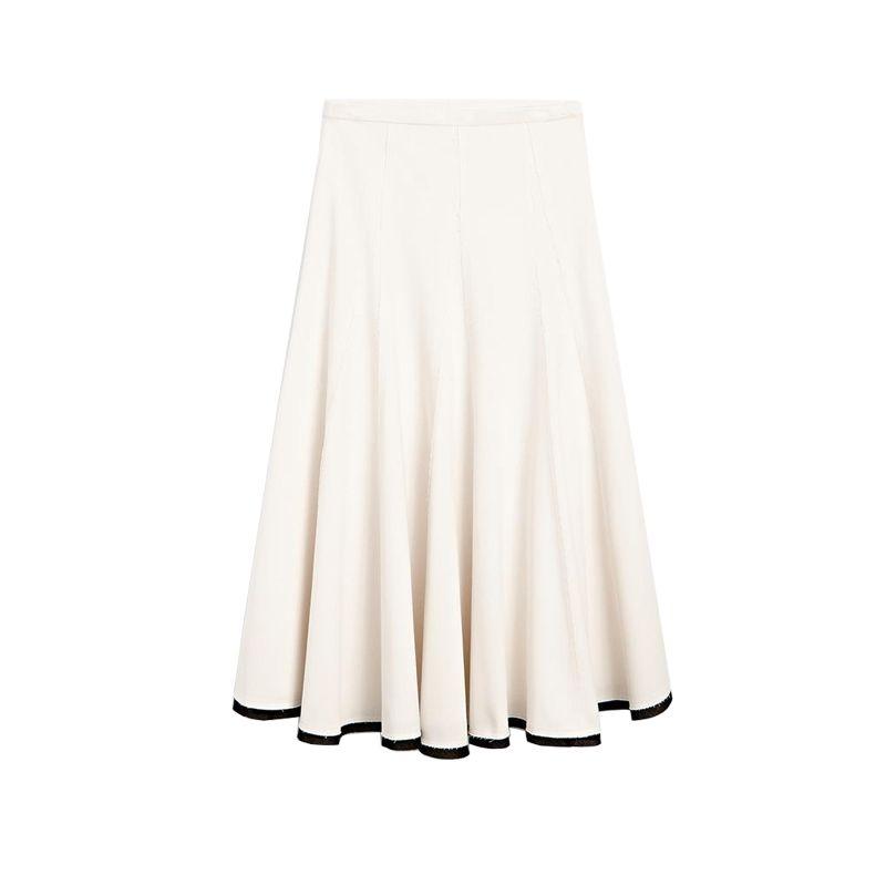 MD Spring/Summer New Arrival Women's French Style Casual Cotton Blend Patchwork Detail Wide Hem Midi Skirt 5290584